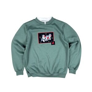 Vtg 90s/00s Cottagecore Cat Bow Sweatshirt Women's Small Green Embroidered Blair